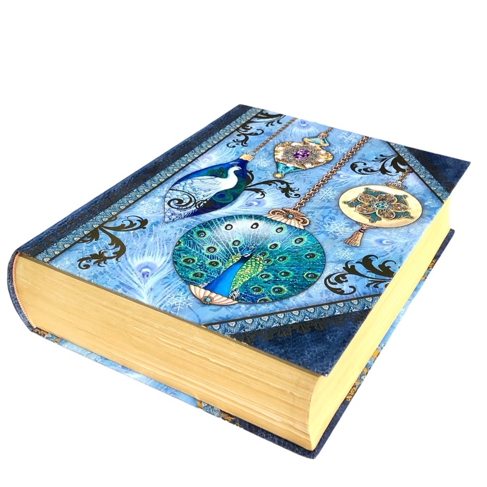 Punch Studio Peacock Christmas Ornaments Book Box, Large